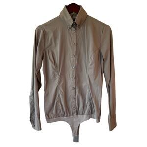 Silvian Heach Long Sleeve Button Up Bodysuit Shirt Beige Women's Size Medium